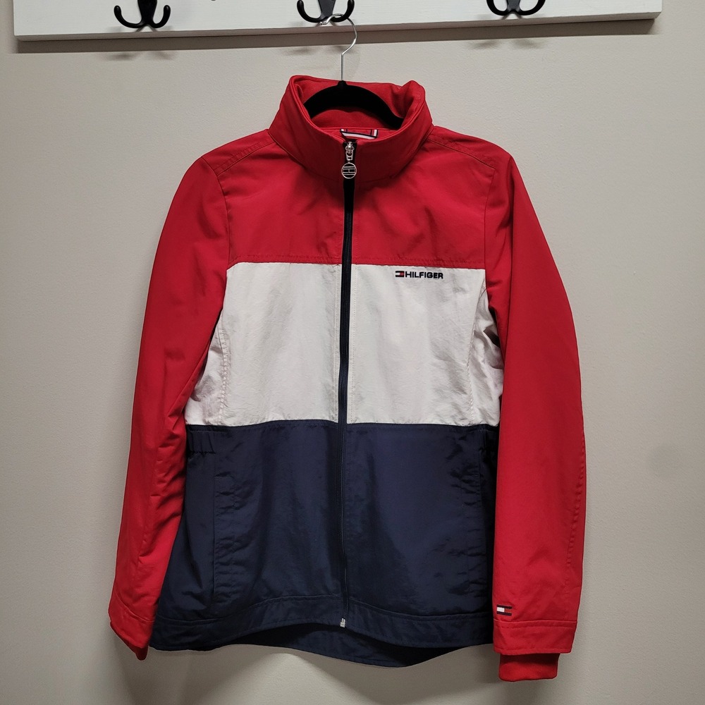 Tommy Hilfiger Mens Colorblock Windbreaker Jacket Red White Blue Small 76A0391
